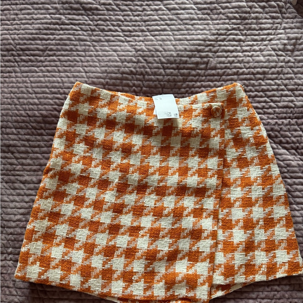 Orange and White Houndstooth Skirt
